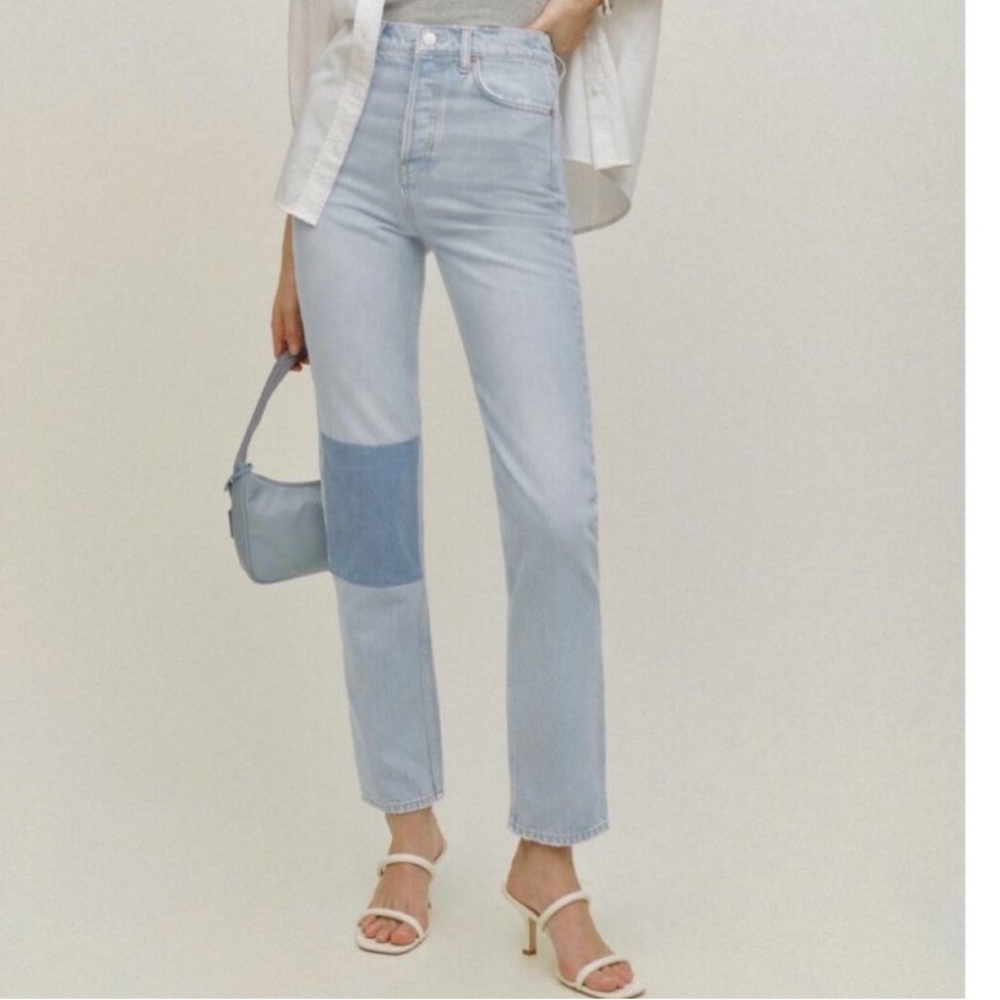 Reformation The Cynthia Patch High Rise Straight Jeans / Tahoe